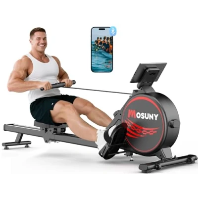 Abbildung von MOSUNY Rudergerät für Zuhause, Magnetisches mit 16 Widerstandsstufen,Upgrade Doppel Slide Rails Ultraleise, App Kompatibel LCD Datenanzeige, Belastbar bis160kg Rowing
