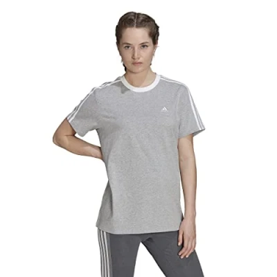 Abbildung von adidas Womens T Shirt (Short Sleeve) W 3S Bf T, Medium Grey Heather/White, HC0106, M