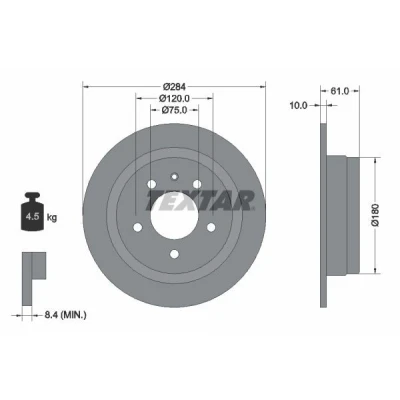 Abbildung von TEXTAR 92022400 Bremsscheibe 284 10 05/06 120 voll ohne Radbefestigungsbolzen, Radnabe BMW: 5 Saloon, 6 Coupe