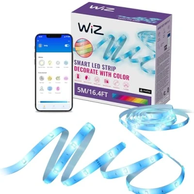Abbildung von WiZ RGB LED Lightstrip 5 m, anpassbar, 16 Mio. Farben + Weißtöne, voreingestellte Lichtmodi, verbindet sich mit Ihrem WLAN, Sprach / App Steuerung, funktioniert Google Home, Alexa und HomeKit