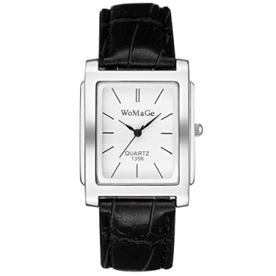 Abbildung von JewelryWe Herrenuhr Analog Quarz Armbanduhr Herren Klassische Retro Rechteckig Business Beiläufige Uhr mit Leder Armband Schwarz