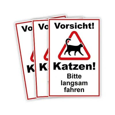 Abbildung von 3 Stück XXL Vorsicht ! Katzen bitte langsam fahren Schild 30 x 40 cm aus stabiler PVC Hartschaumplatte 5mm mit UV Schutz von STROBO