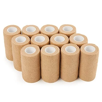 Abbildung von Selbsthaftende Bandage 10 cm x 4,5 m, 12 Rollen Fixierbinde Selbsthaftend, Verband für Haustiere Erste Hilfe, Sport, Pferde, Hunde (hautfarbe)
