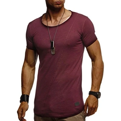 Abbildung von Leif Nelson T Shirt Herren Sommer Rundhals Ausschnitt 100% Baumwolle (Rot, Größe XXL), Regular Fit Shirt, Basic Männer Kurzarm