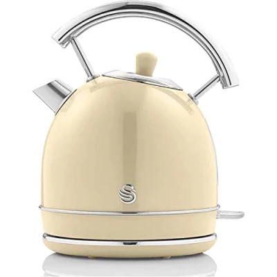 Abbildung von Swan Retro Elektrischer Wasserkocher 1,8 Liter, Vintage Design, Abschaltautomatik Strix Controller, Kabellos, BPA freier Edelstahl, 3000 W, Creme
