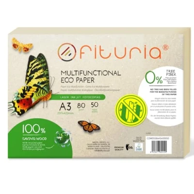 Abbildung von Recyclingpapier, A3, 80 g, 50 Blatt, 100% aus Packung mit recycelten Papierbögen, natürliche Farbe, geeignet für Laserdrucker und Inkjet, Gastronomie (50 Blatt)