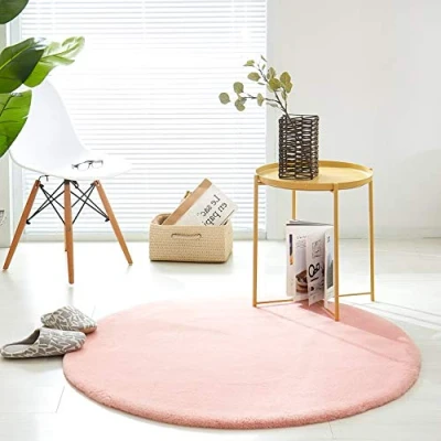 Abbildung von Teppich Wölkchen Fell Rund, Fellteppich Kunstfell Waschbar, Hasenfell, Kaninchenfell Flauschiger Wohnzimmer, Bettvorleger Schlafzimmer Rosa Rund 120cm