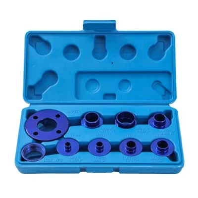 Abbildung von KATSU 10PCs Template Router Guides Kit mit Kontermutteradapter, Metrische 10 30mm Aluminiumlegierung Guide Bushing für Schwalbenschwanzarbeit Scharnierfräsen 105438