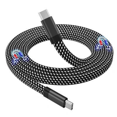 Abbildung von Magtame USB C Kabel, Magnetisches zu Kabel 60W(3A), Flaches Gewendeltes 1M, Nylon geflochtenes Typ Schnellladekabel kompatibel für Gerät Pad Samsung, Silber