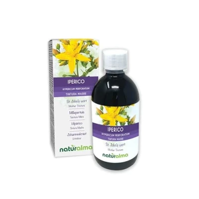 Abbildung von Johanneskraut (Hypericum perforatum) Kraut mit Blüten Alkoholfreier Urtinktur Naturalma Flüssig Extrakt Tropfen 500 ml Nahrungsergänzungsmittel Veganer