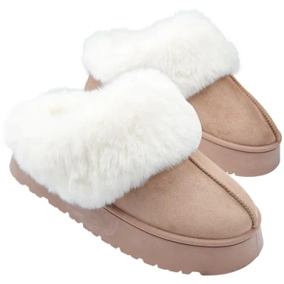 Abbildung von CityComfort Plüsch Hausschuhe Damen, Gefütterte Damen mit Rutschfester Sohle (Beige, 37 EU)