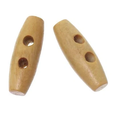Abbildung von 50 Holzknöpfe, Knebelknöpfe Oval 15x 7mm hellbraun braun 2 Löcher Knebelverschluss Knöpfe aus Holz zum aufnähen annähen Bastelknöpfe Mantelknöpfe