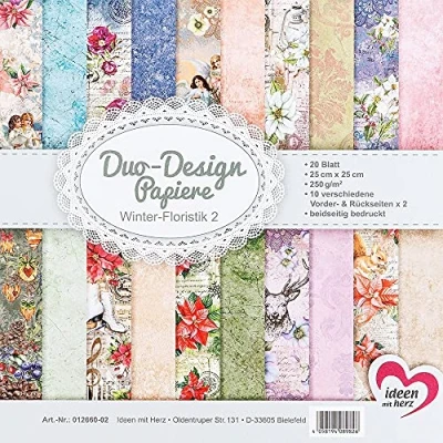 Abbildung von Ideen mit Herz Duo Design Papiere Block 20 Blatt Bastelpapier 25 x cm 250g/m² beidseitig bedruckt Designpapier, Motivpapier ideal für Scrapbooking, Basteln (Winter Floristik 2)