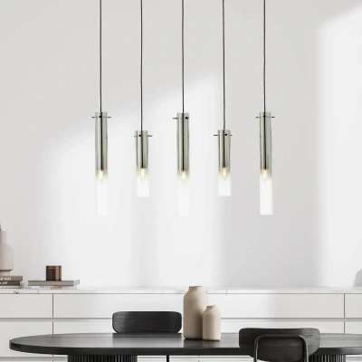 Abbildung von Brilliant Pendelleuchte »Glasini«, 5 flammig, Leuchtmittel E14 ohne Leuchtmittel, mit Rauchglas, 199 cm Höhe, 95 Breite, x E14, schwarz