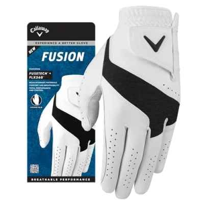 Abbildung von Callaway Golf Fusion Golfhandschuh (auf der linken Hand getragen, Standard, Größe XL, Weiß/Anthrazit)
