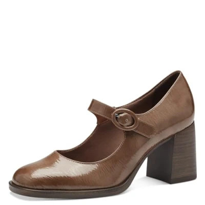 Abbildung von Tamaris Damen Pumps mit Riemen Vegan Blockabsatz; CAMEL PATENT/braun; 37 EU