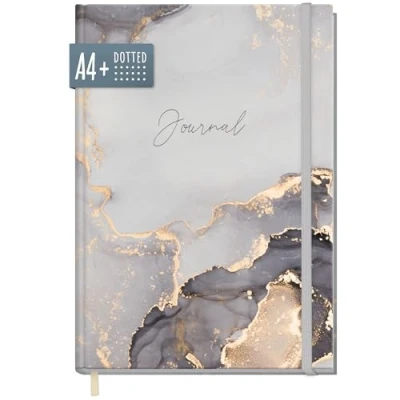 Abbildung von paper&amp;you® Bullet Journal dotted A4+ mit Gummiband [Grey Marble] 156 Seiten Notizbuch gepunktet, Skizzenbuch, Tagebuch nachhaltig &amp; klimafreundlich