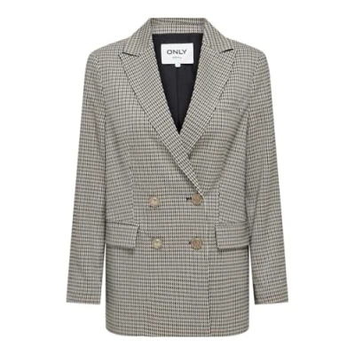 Abbildung von ONLY Damen Onllettie Ls Loose Check TLR Blazer, Black/Checks:Pumice Stone + Cloud Dancer, 42