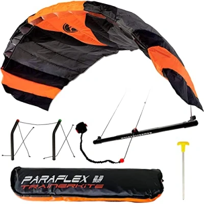 Abbildung von Lenkmatte Paraflex Trainer Kite 2.3 Ink. Lenkbar Schnüren + Handels Tasche Bodenanker Kitekiller Aufkleber Anleitungsheft für Einsteiger Kinder Fortgeschrittene zum Lenkdrachen fliegen