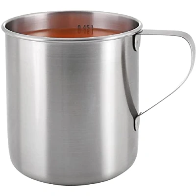 Abbildung von Tatonka Edelstahl Becher Mug (450 ml) Einwandiger Trinkbecher mit 0,45l Volumen, Griff und Volumenskalierung Lebensmittelecht, unzerbrechlich, schadstofffrei Ø 9 x 9,5 cm