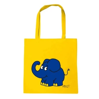 Abbildung von Logoshirt® Die Sendung mit der Maus I Elefant Happy wiederverwendbare Tasche Stofftasche Baumwolltasche bedruckt langen Tragegriffen gelb lizenziertes Originaldesign