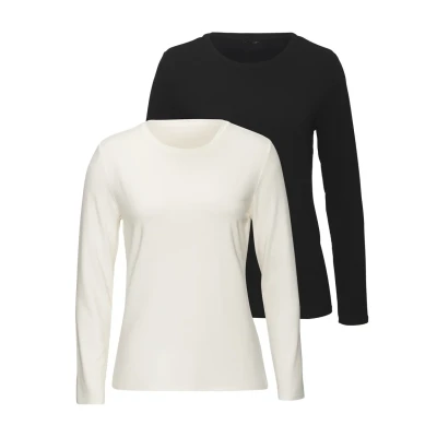 Abbildung von Lascana PACK 2 Langarmshirt, Damen, Größe: 48/50, Creme schwarz