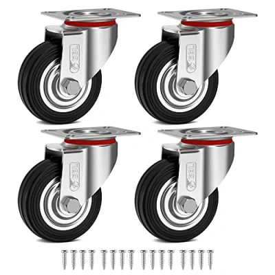 Abbildung von GBL Heavy Duty Castor Wheels + Schrauben 75mm bis zu 200kg 4 Pack No Floor Marks Silent für Möbel Gummi überzogene Trolley Räder Silberne Rollen