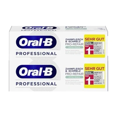 Abbildung von Oral B Professional Zahnfleisch &amp; schmelz Pro Repair Extra Frisch Zahncreme, für die tägliche Anwendung, Stiftung Warentest, Made in Germany, Zahnpasta, 2x 75ml Pack