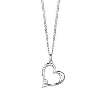 Abbildung von Miore Schmuck Damen Kettenanhänger Herz mit 1 Zirkonia Steinchen aus Weißgold 9 Karat/ 375 Gold einer dazu kostenlosen Sterling Silber Kette