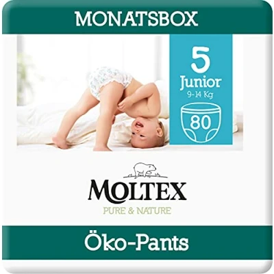 Abbildung von Moltex Pure &amp; Nature Öko Pants Größe 5 Junior (9 14 kg) Monatsbox 80 Bio Windeln