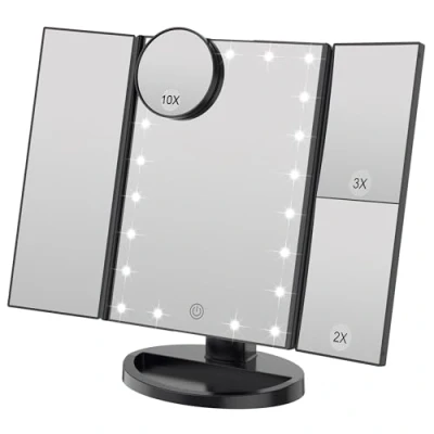 Abbildung von WEILY Kosmetikspiegel mit 21 LED Licht und 2X/ 3X Vergrößerung, USB Batterie Dual Power Modus, Touchschalter für Dimmbare Helligkeit (Schwarz)