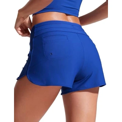Abbildung von CRZ YOGA Damen Badeshorts Schnell Trocknend Schwimmshorts Sommer Boardshorts mit Seitlichem Split Wellen Blau 40