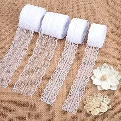 Abbildung von VGOODALL 40M Spitzenbordüre Spitzenband, 4 Rolls Weiß Vintage Band 2 Spitzen Blumen für Hochzeit Tischdeko Basteln Geschenkband DIY Handwerk