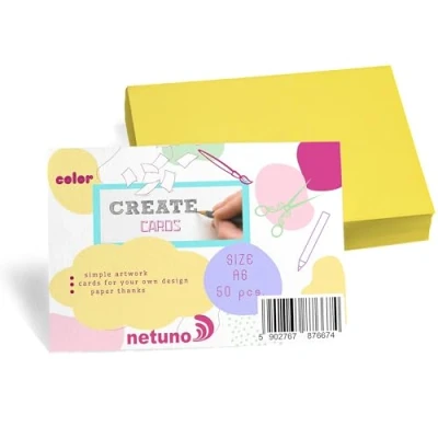Abbildung von Netuno 50 Stück Bristol Karton Gelb DIN a6 105 x 148 mm 250g gelbe Karten blanko zum Basteln Kreativ Farbkarton Blätter Set farbiger dickes Kartonpapier Fotokarton Zeichenkarton