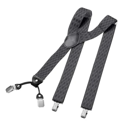 Abbildung von DonDon Hosenträger Herren breit 3,5 cm mit 4 Clips extra stark in Y Form elastisch und längenverstellbar, Raute Grau