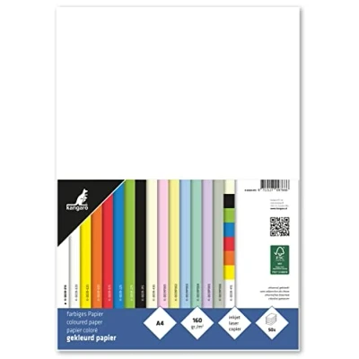 Abbildung von Kangaro Tonpapier Weiß DIN A4 160g/m² FSC mix 50 pack Briefpapier Bastelpapier DIY