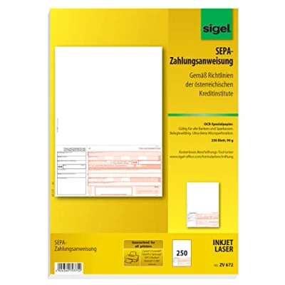Abbildung von SIGEL ZV672 SEPA Überweisungen Zahlungsanweisungen Österreich, A4, 250 Blatt, mit gratis Beschriftungsvorlage