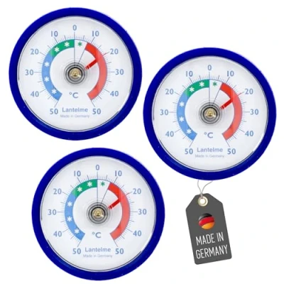 Abbildung von Lantelme 3 Stück Kühlschrankthermometer Set selbstklebend Thermometer auch für Gefrierschrank Eisfach Kühltheke Kühlzelle Kühlfach Kühlschrank zum ankleben Bimetall und Analog (Blau)