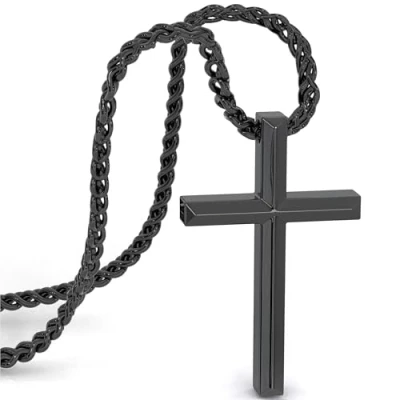Abbildung von SERASAR Edelstahl Halskette Herren mit Anhänger 50cm schwarz Kordelkette Geschenk für Gothic Kette Emo Schmuck Box Kommunion Junge Silver Chain Men