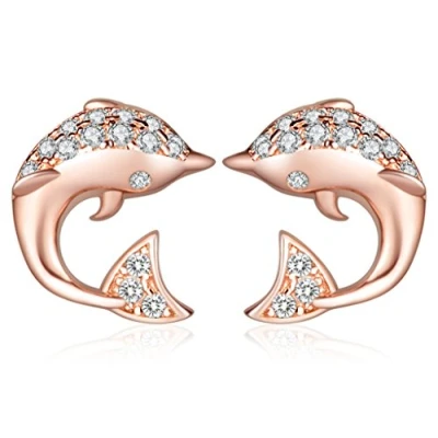 Abbildung von Unendlich U Niedlich Delfin Delphin Damen Ohrstecker 925 Sterling Silber Zirkonia Stecker Ohrringe Ohrschuck, Rosegold
