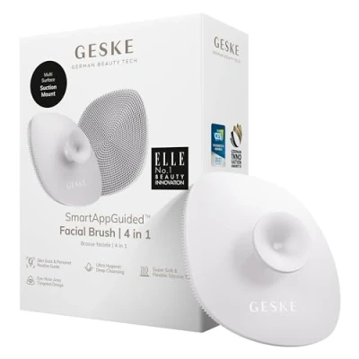 Abbildung von GESKE SmartAppGuided™ Facial Brush 4 in 1 Gesichtsreinigungsbürste mit Griff Weiche Bürste aus Silikon professionelle Gesichtsreinigung Gesichtsreinigungsgerät Hautreinigung