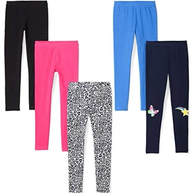 Abbildung von Amazon Essentials Mädchen Leggings, 5er Pack, Blau/Marineblau/Rosa/Schwarz/Weiß Herzen, 9 Jahre