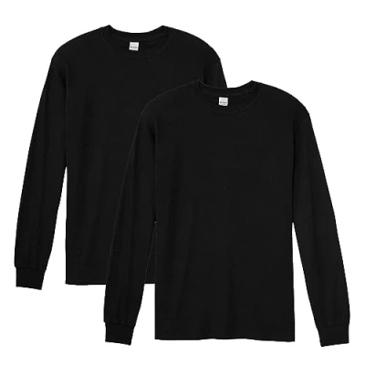 Abbildung von Gildan Herren Heren T shirt Heavy Cotton Long Sleeve Style G5400, 2 pack Hemd, Schwarz, M EU
