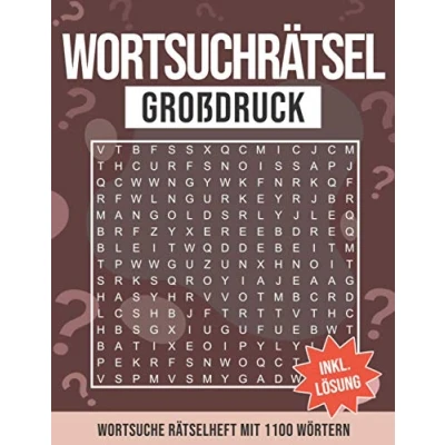 Abbildung von Wortsuchrätsel Großdruck: Wörtersuche Rätselheft mit 1100 Wörtern Buchstabenpuzzle Rätselbuch für Erwachsene, Kinder und Senioren ... Geschenk Rentner Inkl. Lösung