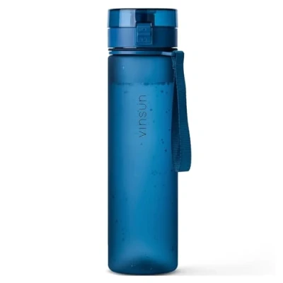 Abbildung von VINSUN Trinkflasche 1L dunkel blau auslaufsicher, Kohlensäure geeignet, BPA frei, Tritan, Einhandbedienung Leichte Wasser Flasche für Sport, Schule, Uni, Fahrrad