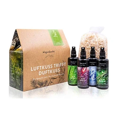 Abbildung von AllgäuQuelle® Bio Airspray Set mit 100% Duftölen. ✓ Allgäuer Erfrischung Naturluft Atemwohl Nachtruhe inkl. Duft Säckchen Natürliches Raumduft