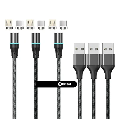 Abbildung von N. NETDOT Gen12 2in1 Magnetisches Ladekabel und Datenübertragung mit LED kompatibel Micro USB C Telefonen (1m/3 Pack schwarz)
