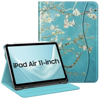Abbildung von Fintie Hülle für iPad Air 11 Zoll M2 (2024), 5. Generation (2022) / 4. Gen 10,9 Zoll, Multi Winkel Betrachtung Folio Stand Schutzhülle Case Cover mit Dokumentschlitze, Mandelblüten