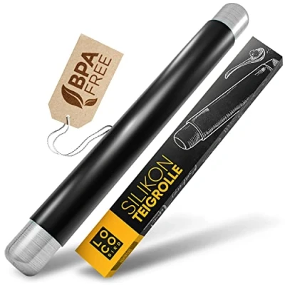Abbildung von Loco Bird Silikon Teigroller BPA freie Nudelholz ohne Griffe Teigrolle mit Antihaftbeschichtung Backzubehör für Fondant Roller, Pizza, Kuchen, Nudelteig und Mürbeteig, schwarz