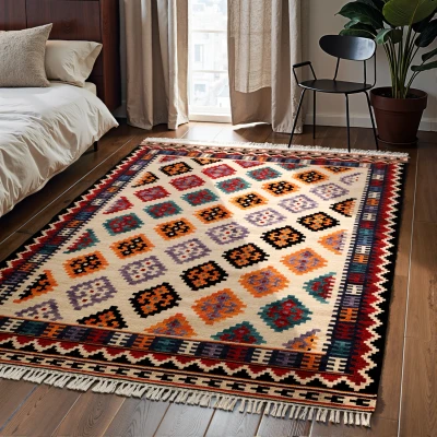 Abbildung von HANSE Home Teppich »Kelim Kian«, rechteckig, 3 mm Höhe, Wolle, Baumwolle, Natur, Handgewebt, orientalisch, Boho, traditionell